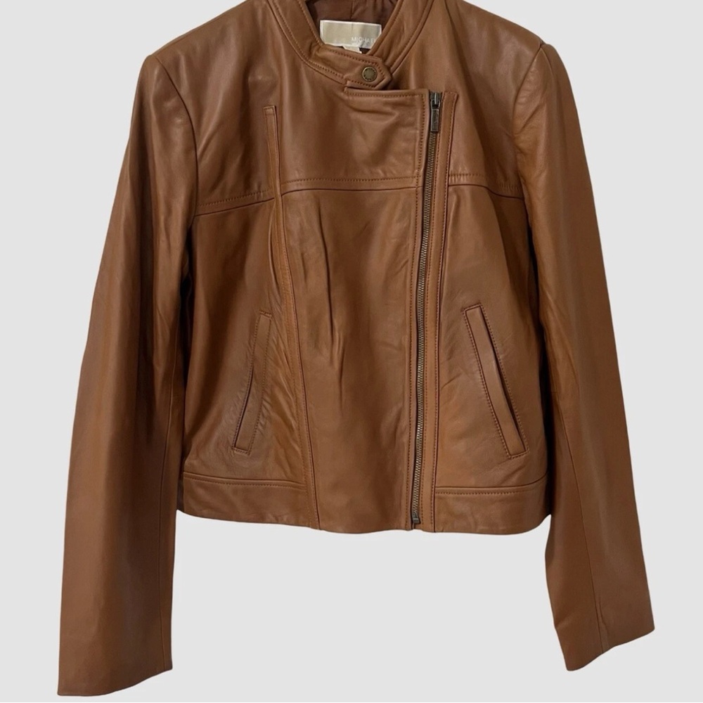Michael Michael Kors Brown Leather Moto Jacket Size Large